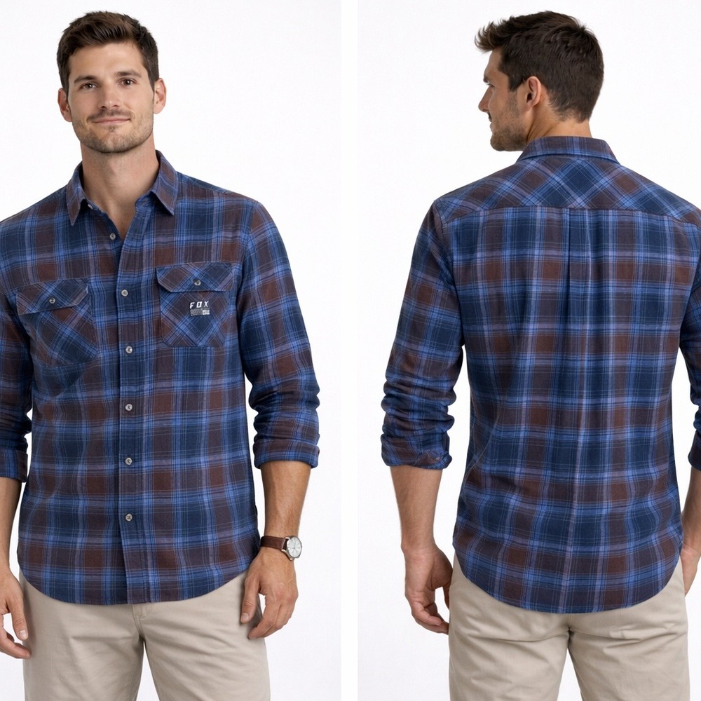 Fox Racing Traildust Flannel Shirt Mens XL Blue Maroon Plaid  Long Sleeve Button